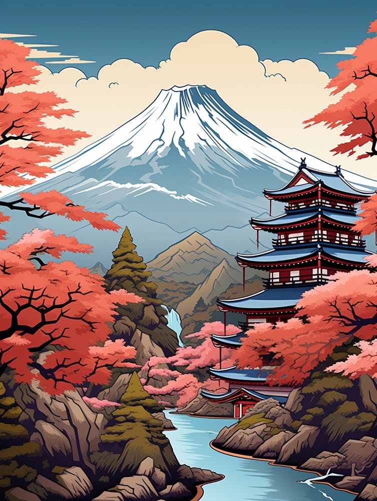 Mount Fuji Japan 1 Vintage Travel Illustration