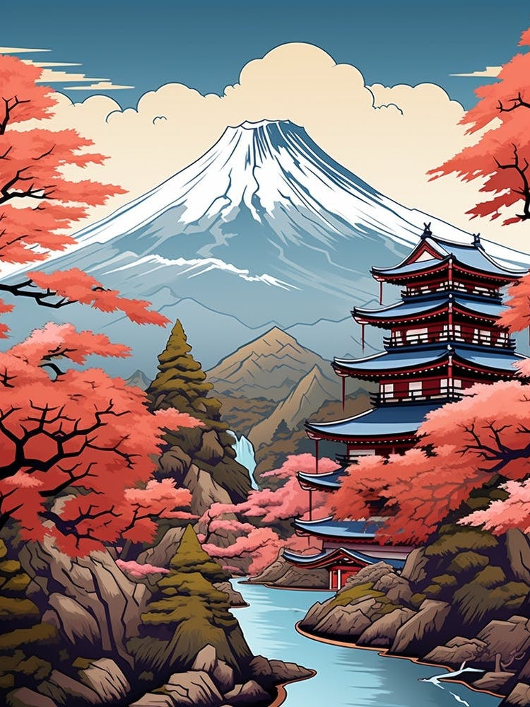 Mount Fuji Japan 1 Vintage Travel Illustration