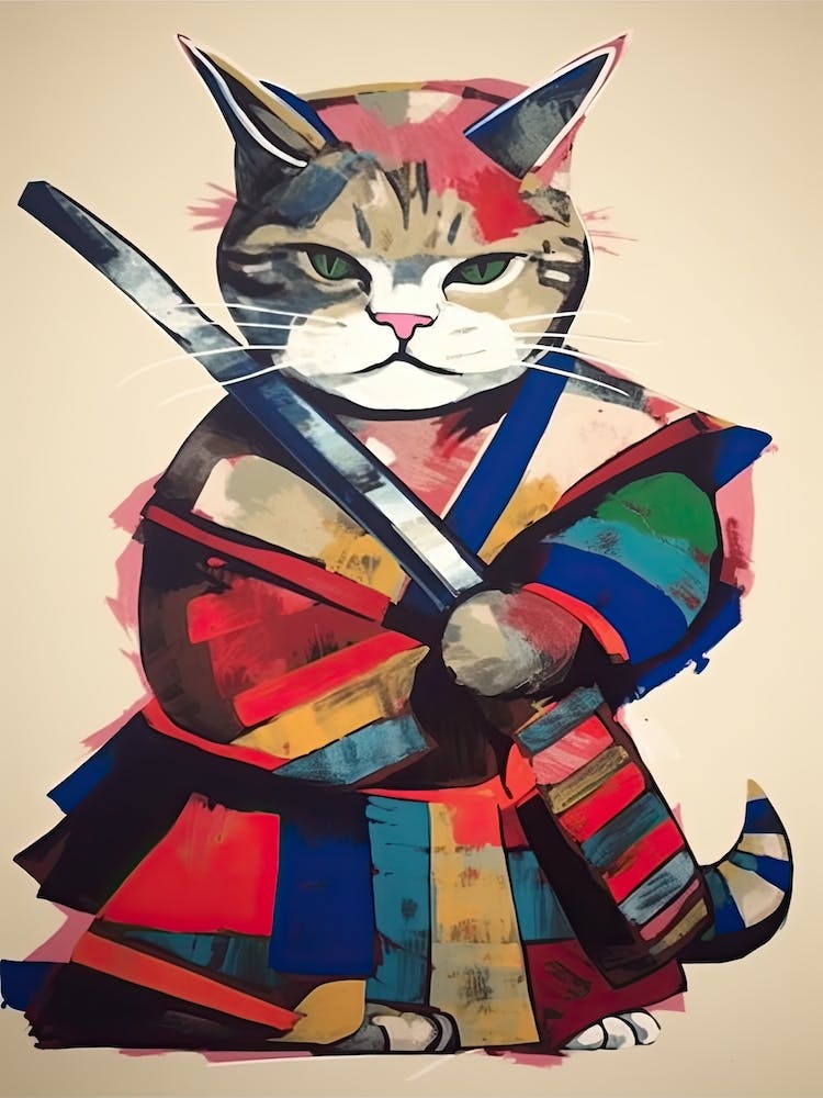 Cat Samurai In Fauvist Matisse Japanese Style  2