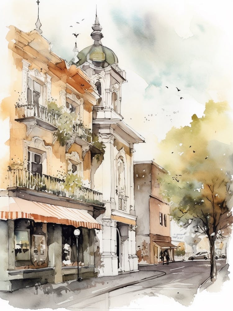 Mendoza City Center Mendoza Neighborhood, Watercolour 2