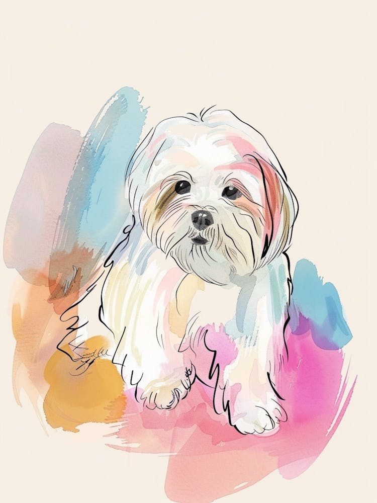 Maltese Dog Pastel Line Illustration  2