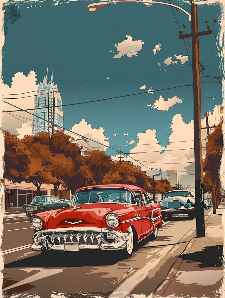 Duotone Illustration South Congress Avenue Austin Texas 2