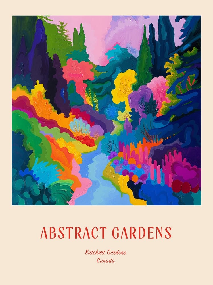 Colourful Gardens Butchart Gardens Canada 2 Red Poster