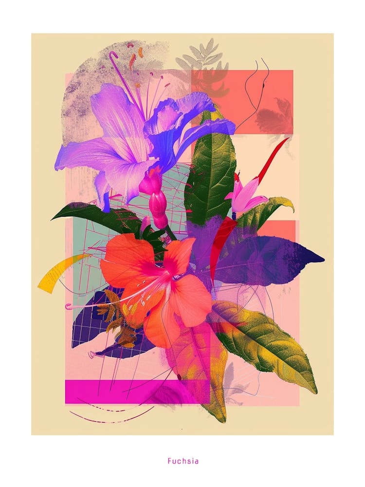 Fuchsia 2 Neon Flower Collage Poster