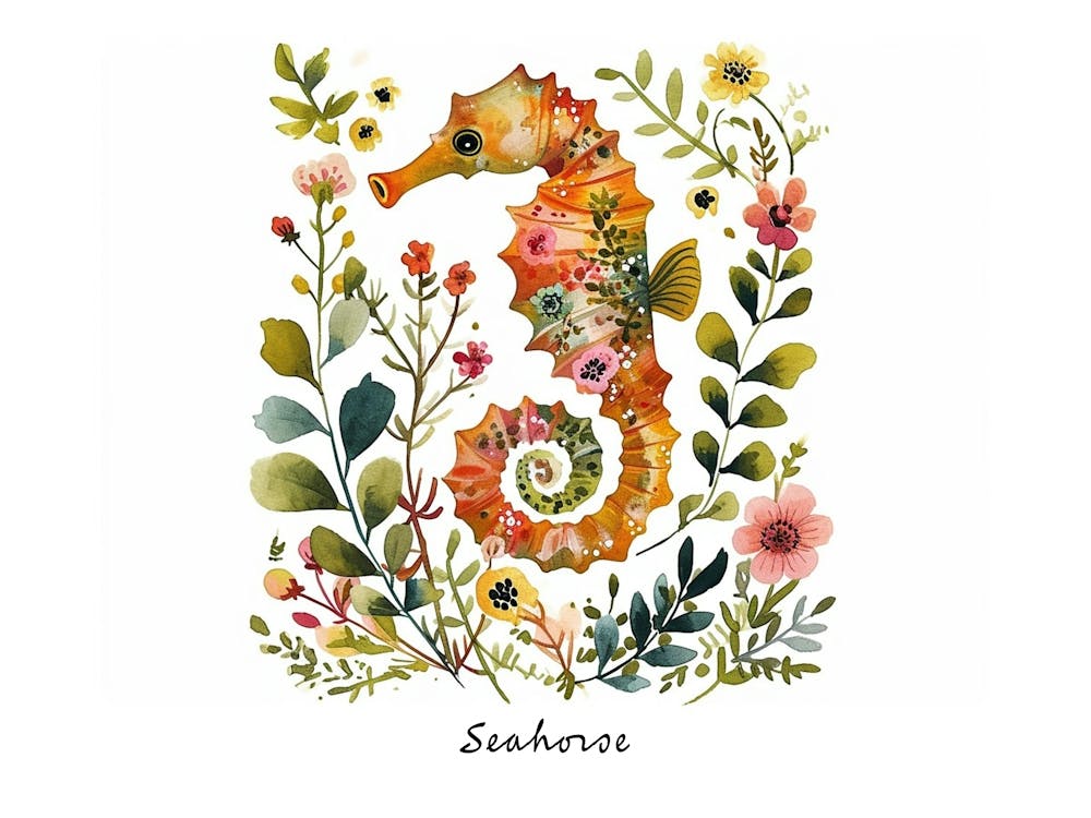 Little Floral Seahorse 1 Poster