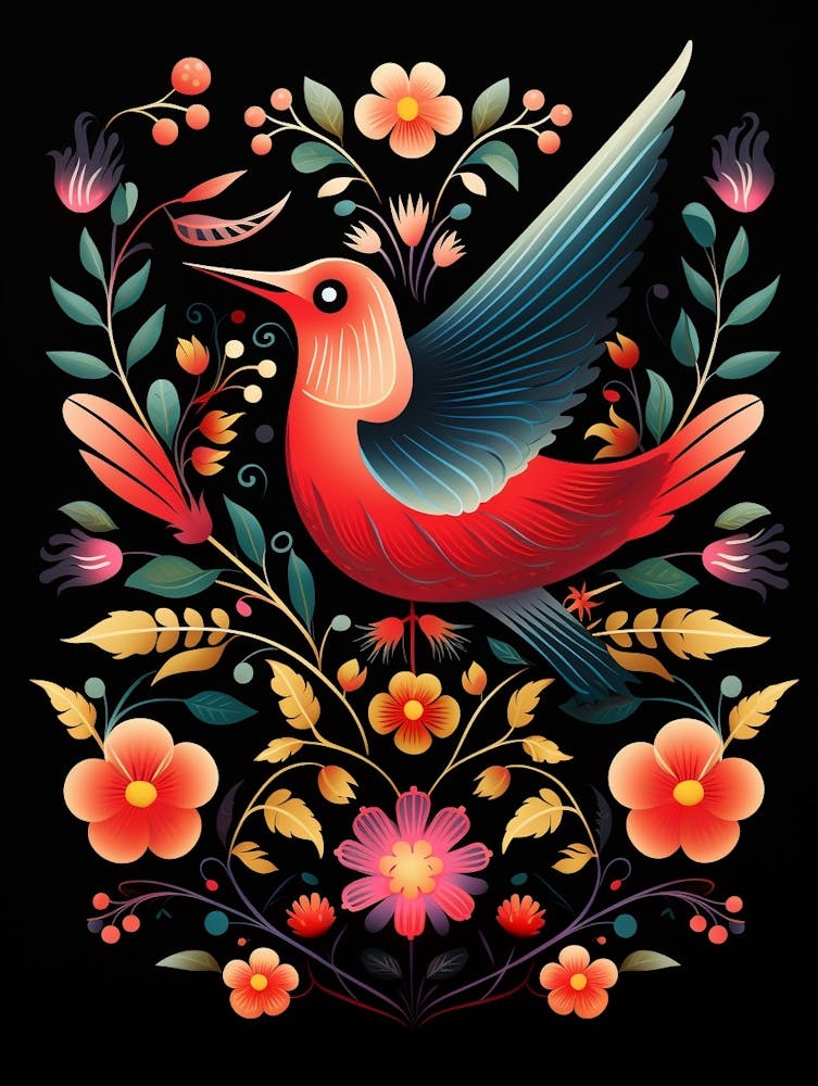 Illustration d'oiseau folklorique - Hirondelle 3