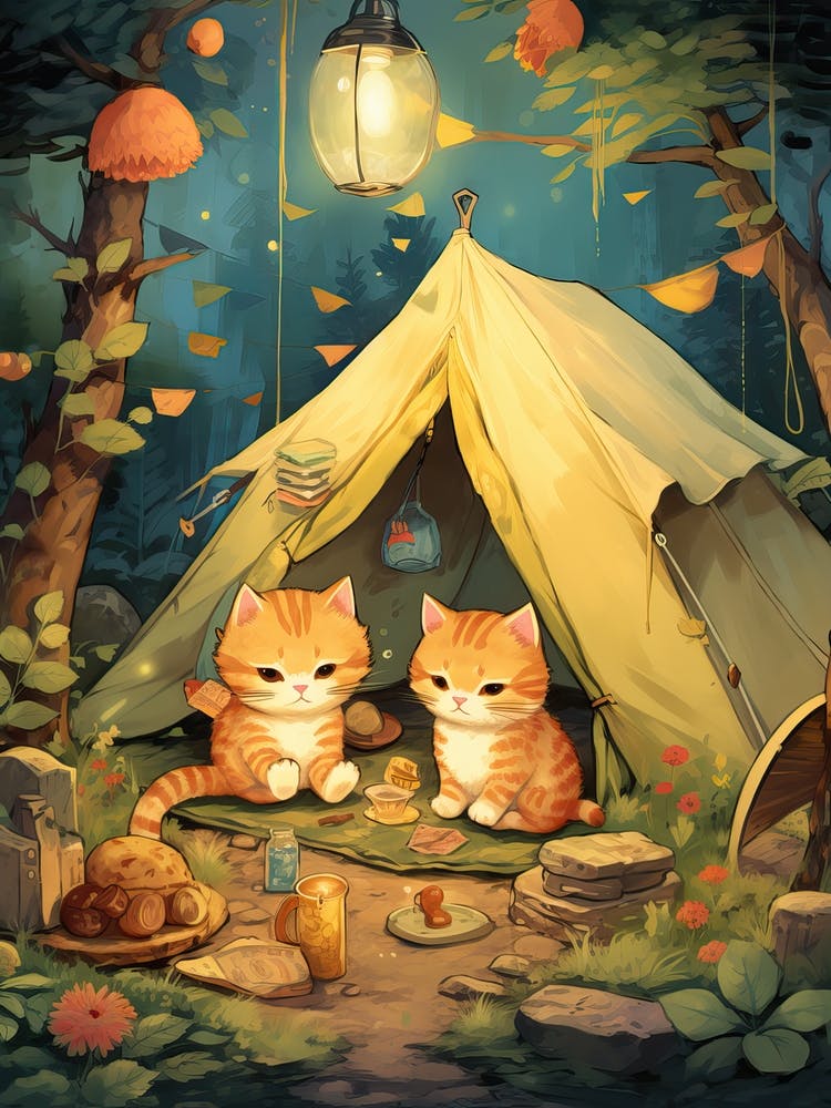 Dessins de Chats Kawaii Camping 12