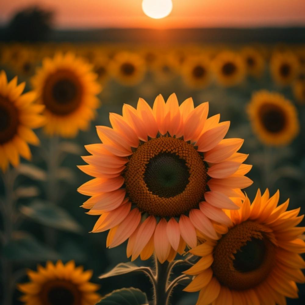 Sunflowers At Sunset