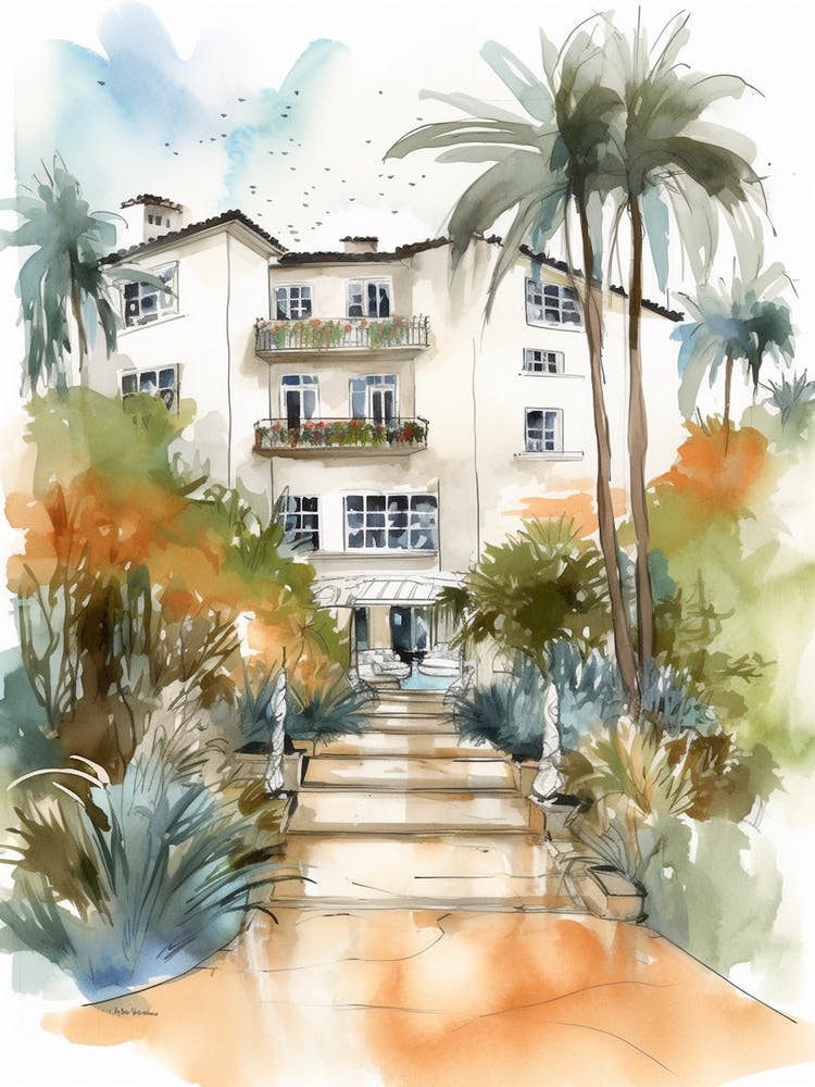Beverly Hills Los Angeles Neighborhood, Watercolour 3