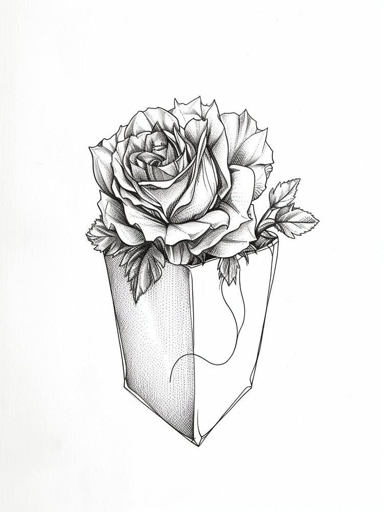 English Rose In A Pocket Line Drawing 1