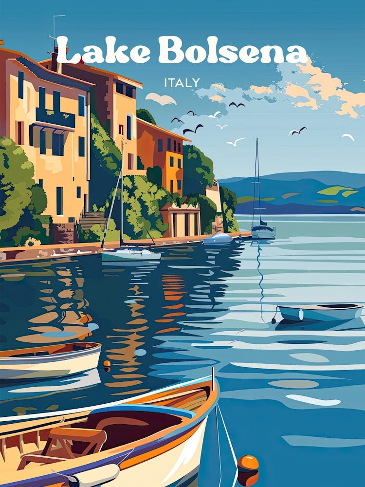 Lake Bolsena Italy Boat Ride Travel Art