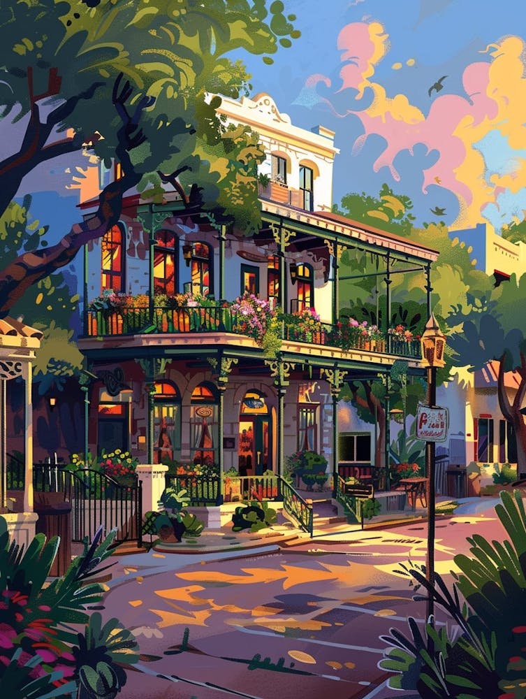 Storybook Illustration Rainey Street Historic District Austin Texas 2