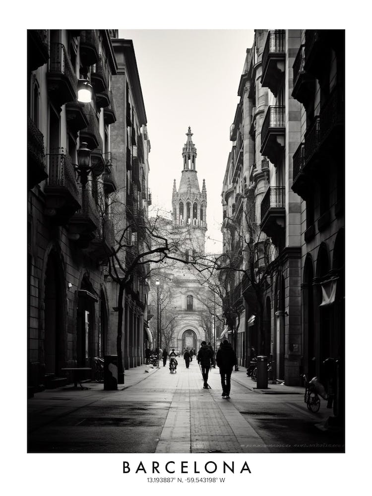 Poster Of Barcelona, Black And White Analogue Photograph 2