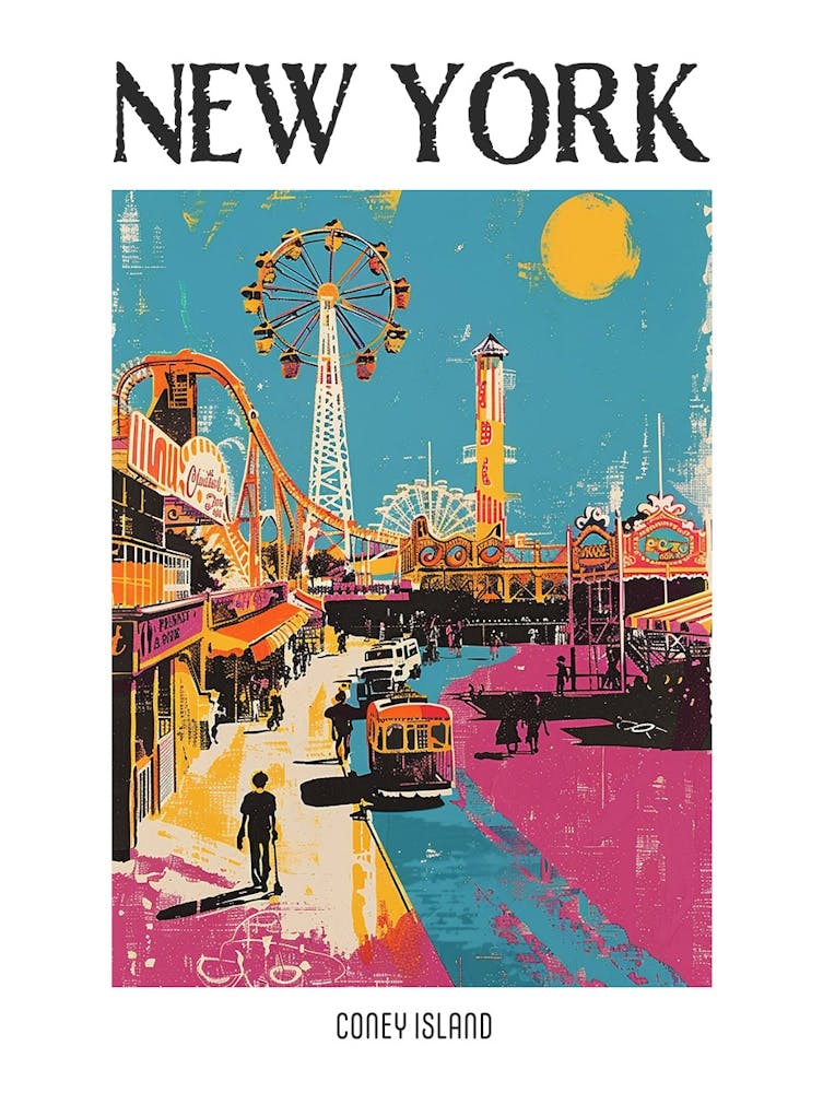 Coney Island New York Colourful Silkscreen Illustration 1 Poster