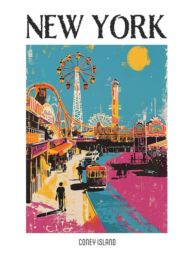 Coney Island New York Colourful Silkscreen Illustration 1 Poster