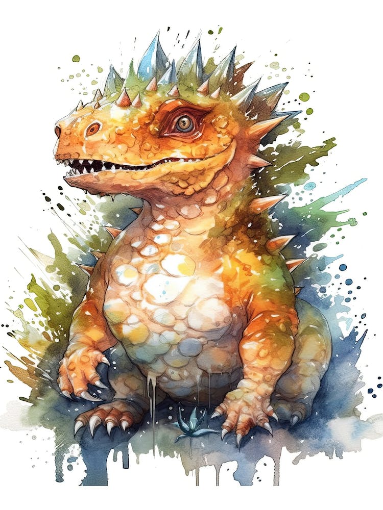 Carnotaurus Cute Dinosaur Watercolour 4