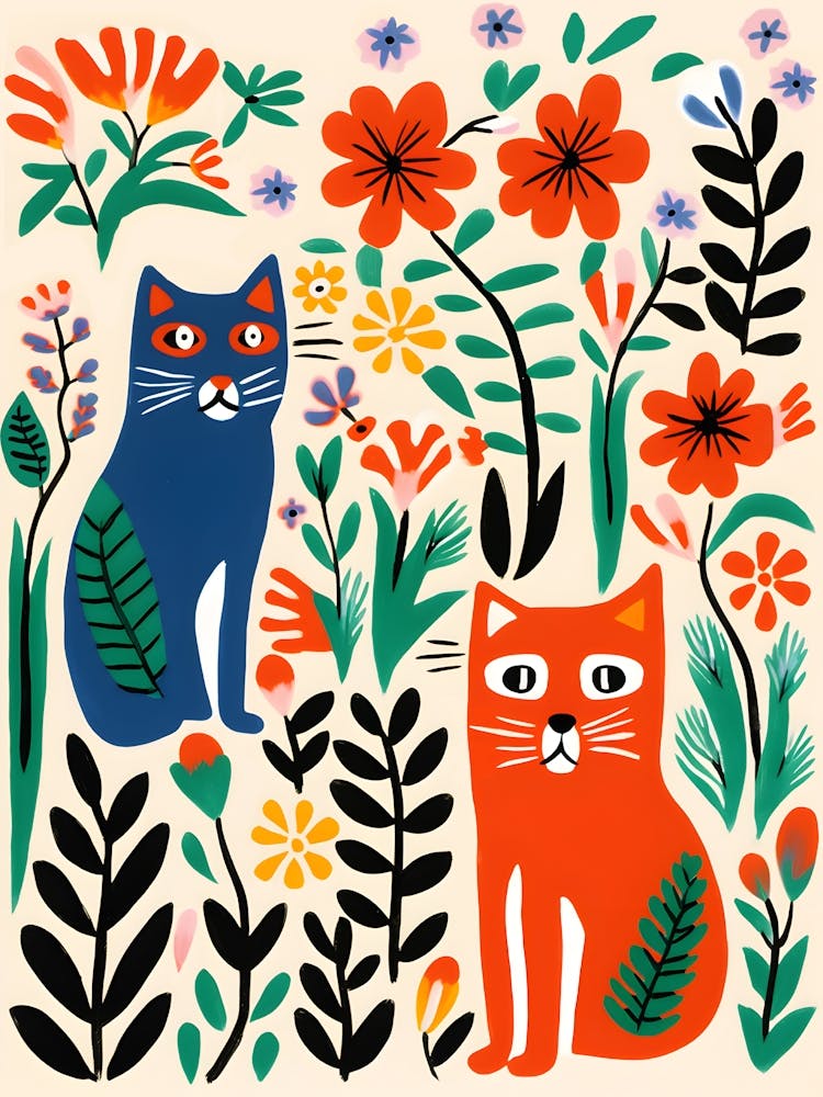 Boho Cats In The Garden Matisse Inspired 1