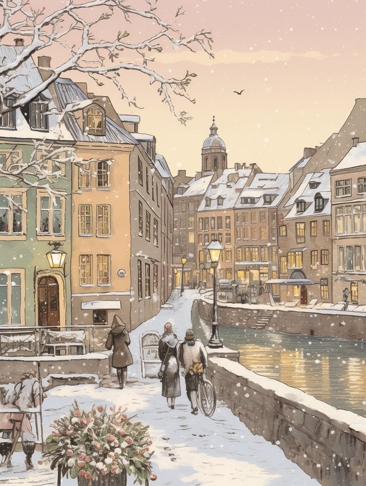 Vintage Winter Illustration Copenhagen Denmark 4