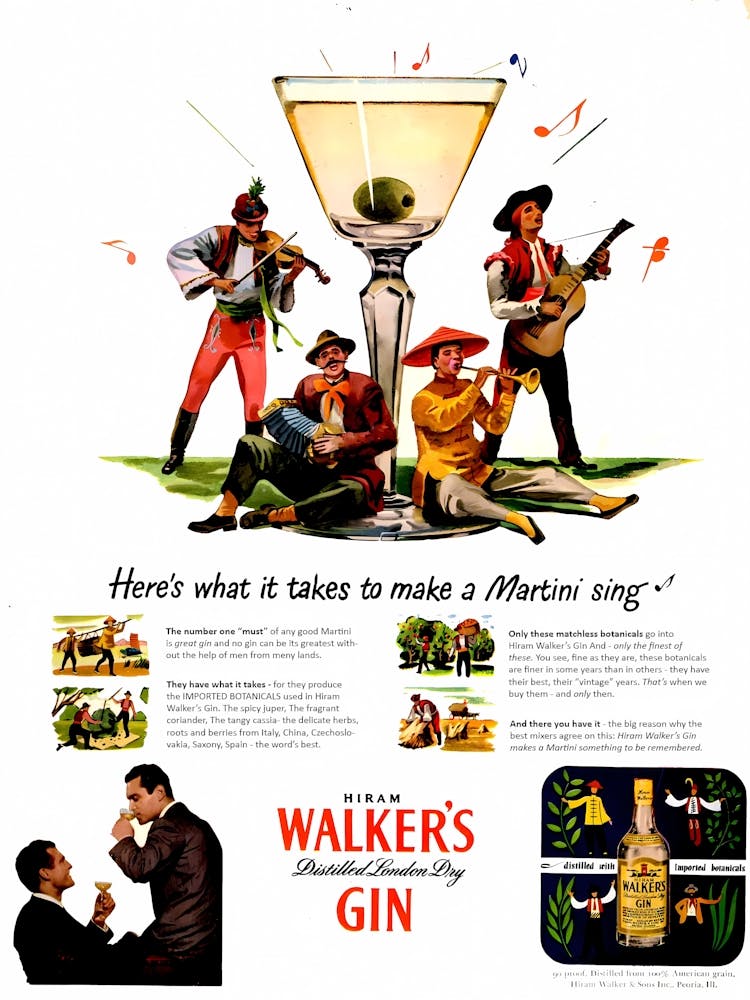 Walker's Gin, Vintage Alcohol Advertising Poster