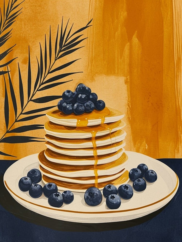 Art Deco Pancake Stack With Blueberries 2