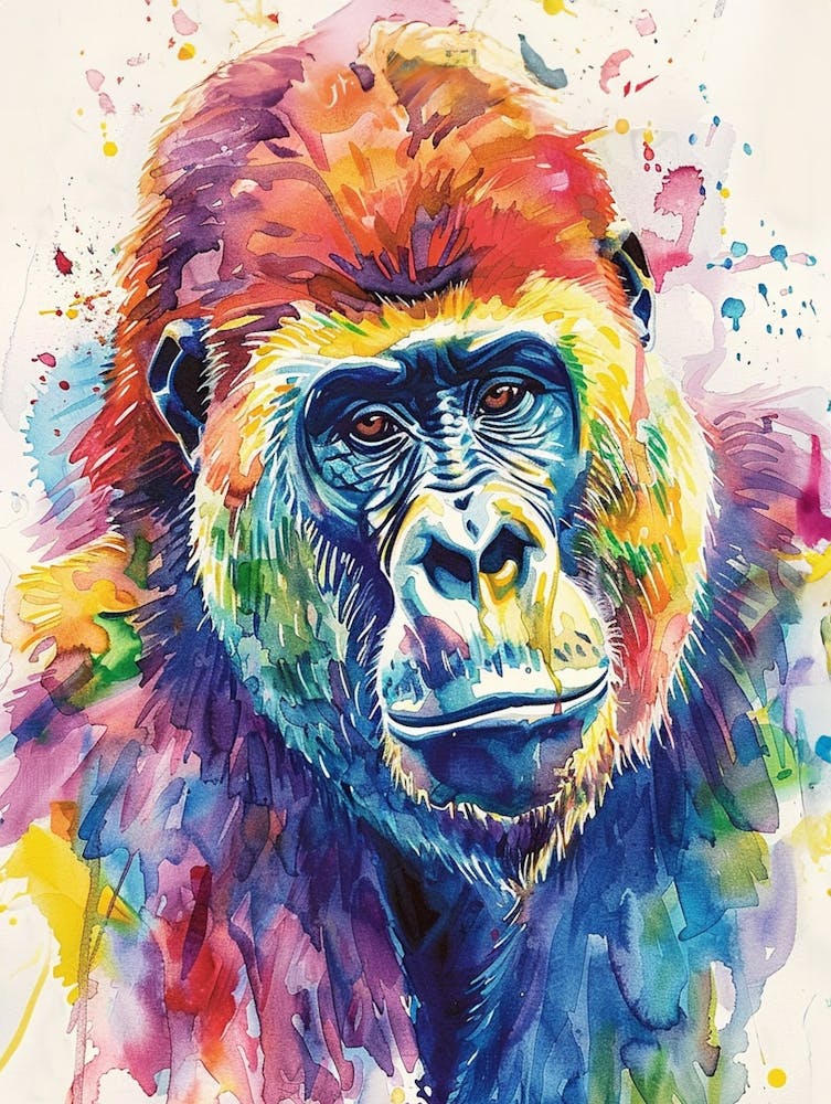 Gorilla Buntes Aquarell 1