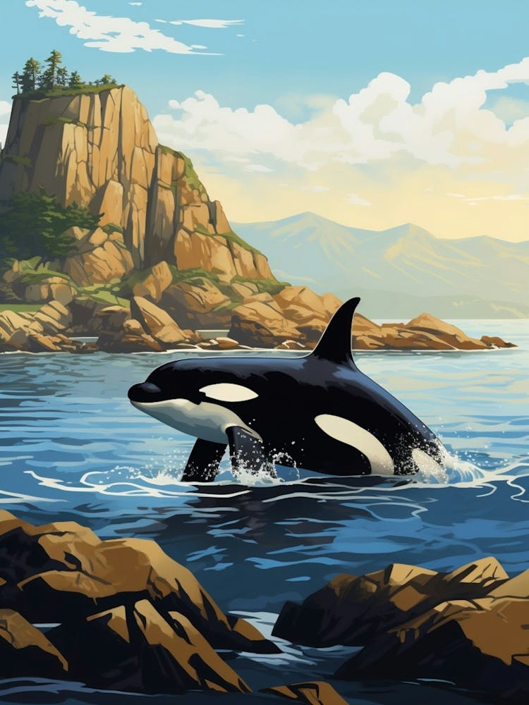 Realistic Orca Whale By A Rocky Coastline 1