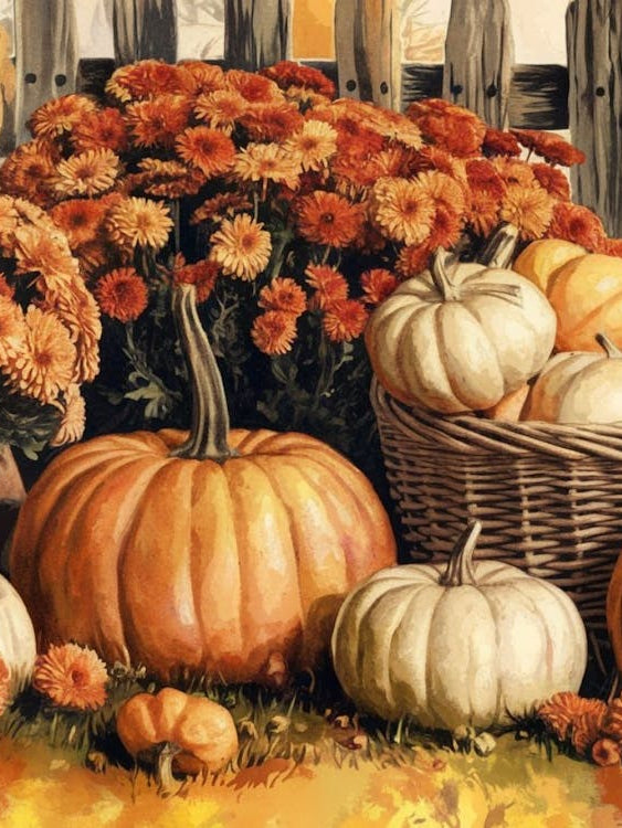 Autumn Still Life with Pumpkins - Farmhouse