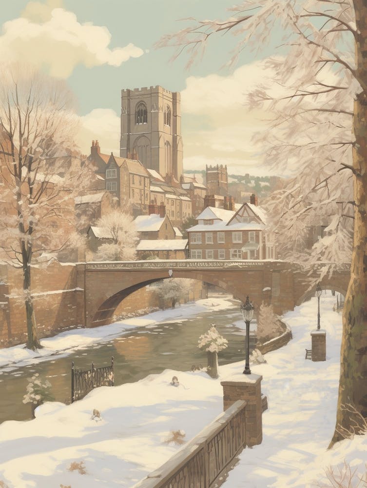 Vintage Winter Illustration Durham United Kingdom 3