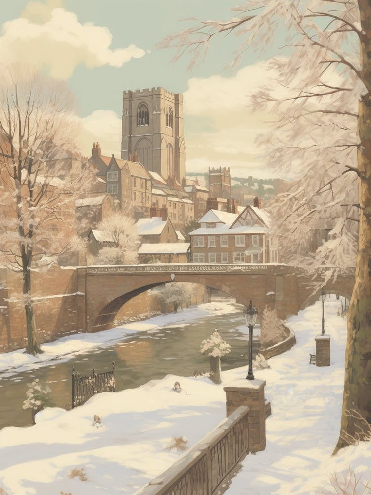 Vintage Winter Illustration Durham United Kingdom 3