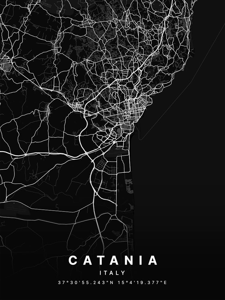 Catania Sicily Italy Black Map