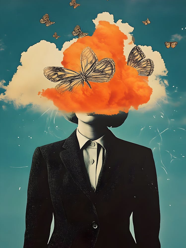 Woman With Butterflies On Her Head