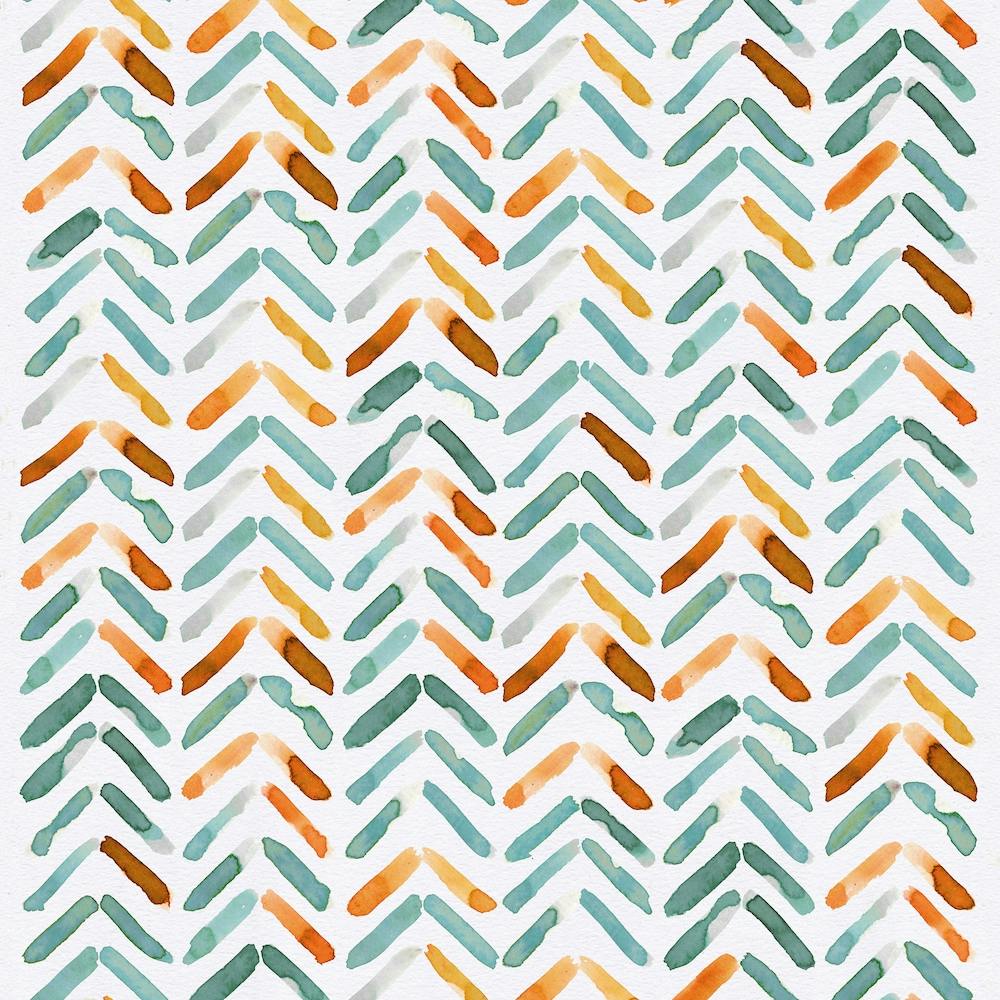 Watercolor Marine Chevron Blue Orange Square
