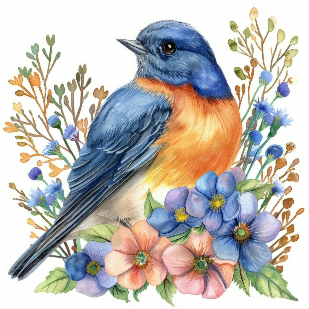 Bluebird With Flowers