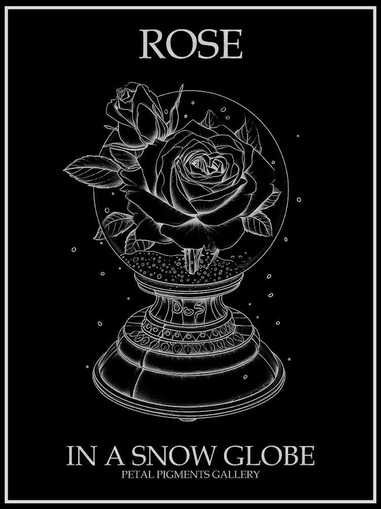 Rose In A Snow Globe Line Drawing 3 Poster Inverted