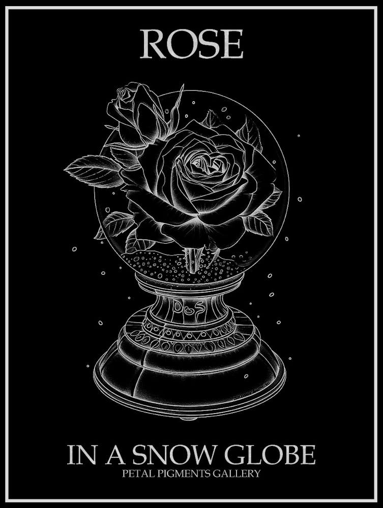 Rose In A Snow Globe Line Drawing 3 Poster Inverted