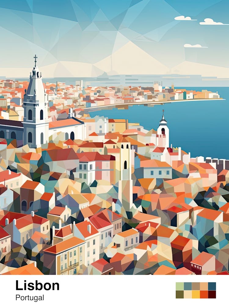 Lisbon, Portugal, Geometric Illustration 4 Poster