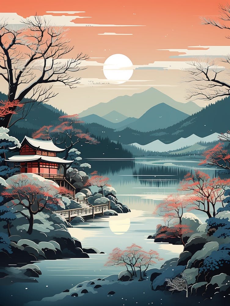 Winter Travel Night Illustration Hakone Japan 4