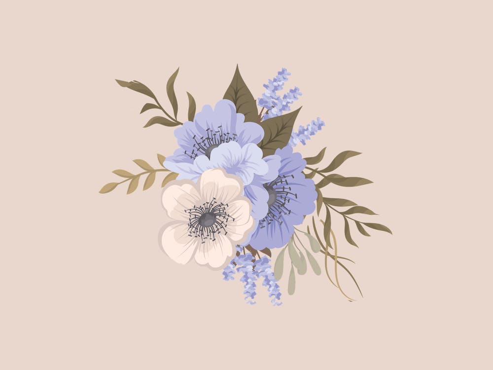 Blue Flowers On A Beige Background