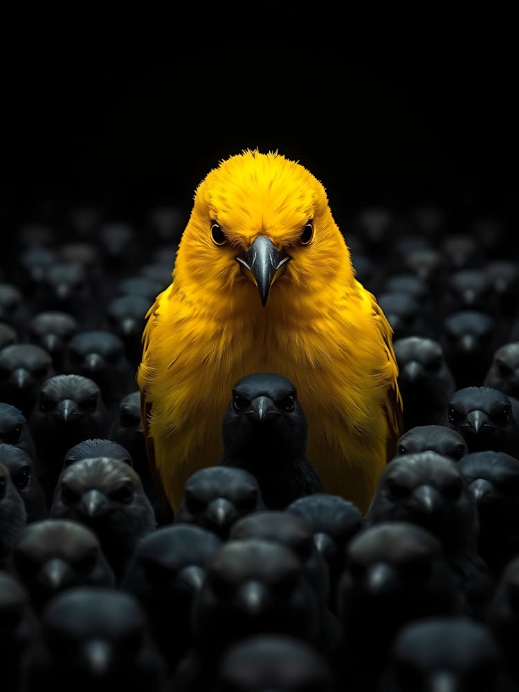 Gelber Vogel in einer Menschenmenge