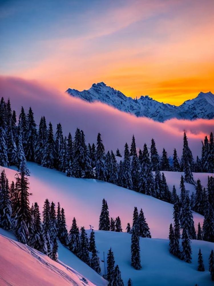 Andermatt, Switzerland Sunrise Skiing Poster