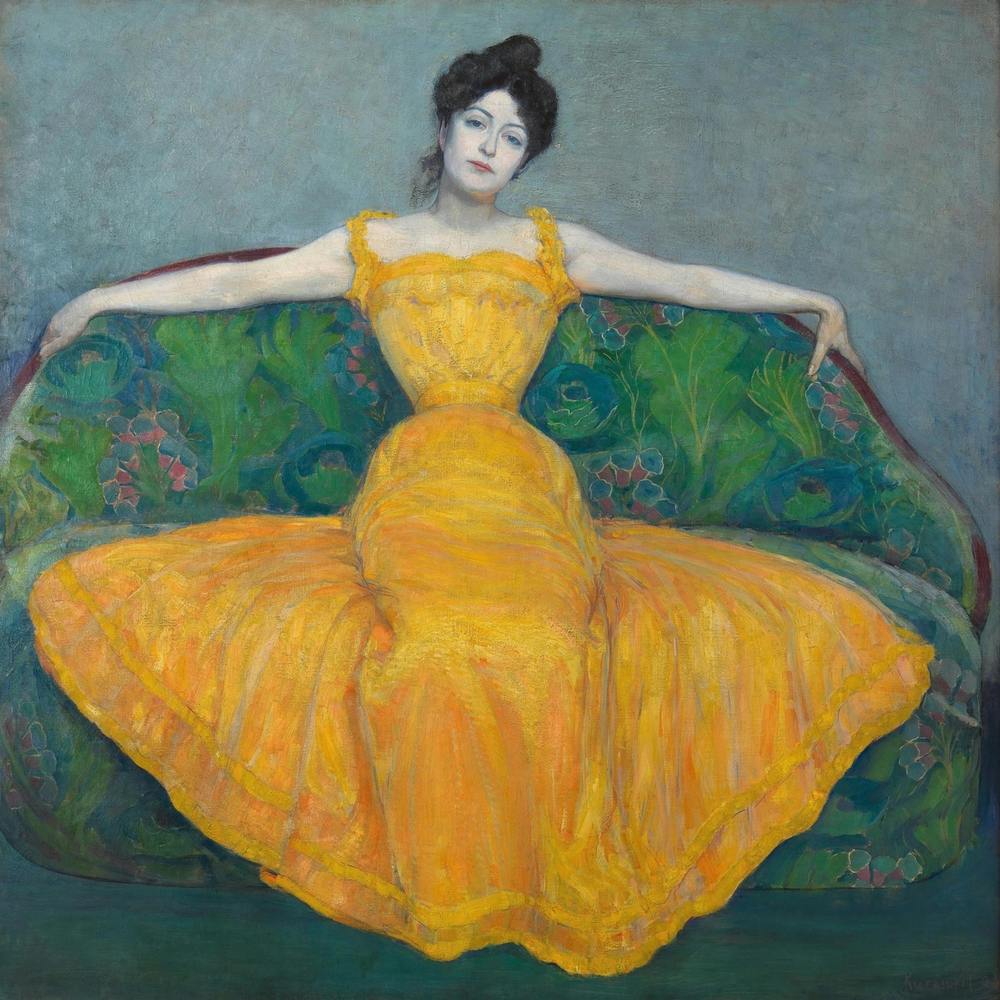 Lady in Yellow by Max Kurzweil (1899) | female figure | figurative art print | vintage art print | yellow dress | expressionism | art nouveau | Austrian artist | FParrishs