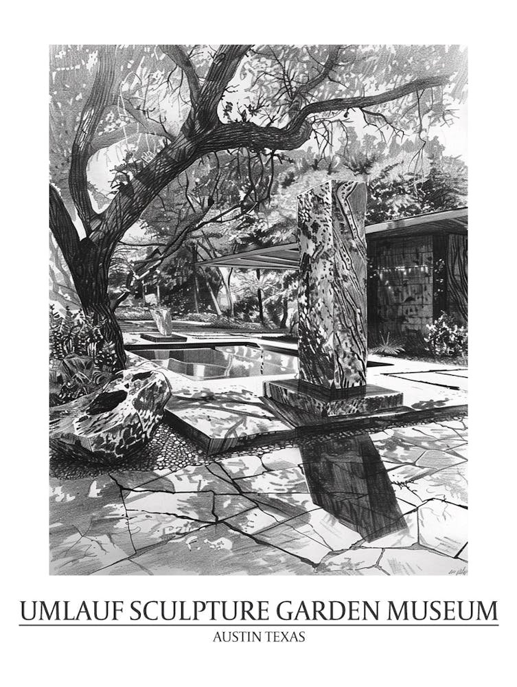 Umlauf Sculpture Garden Museum Austin Texas Black And White Drawing 2 Poster