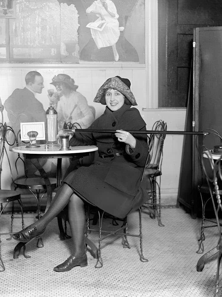 Woman In A Cafe Vintage Black and White Photo