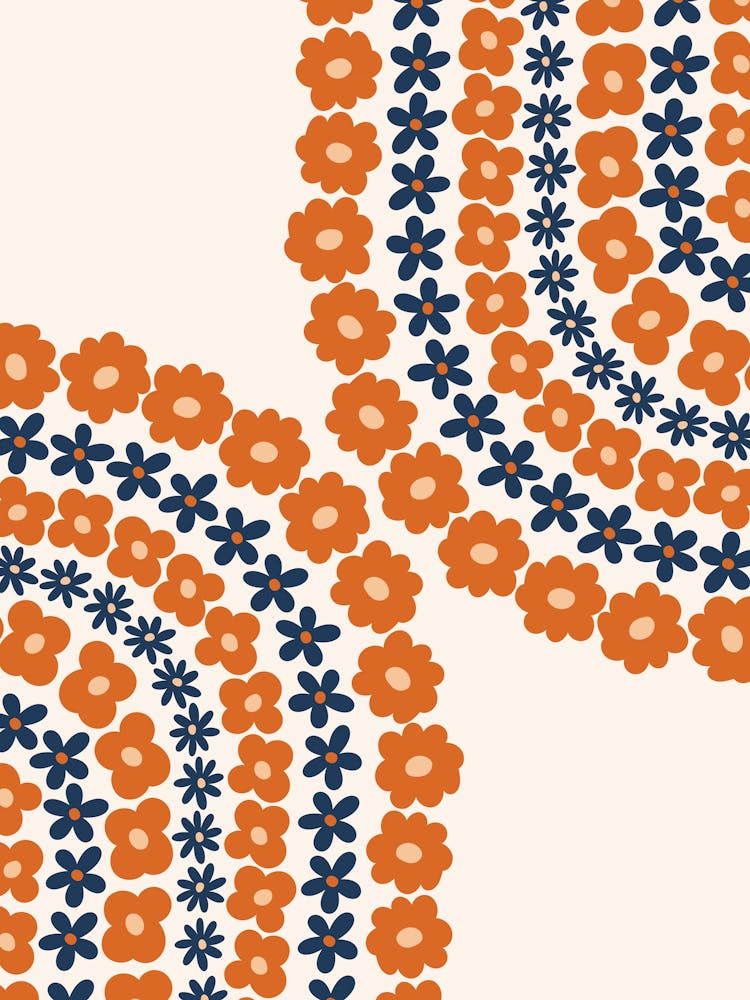 Bohemian Floral Abstract Pattern In Navy Blue Burnt Orange 01 1