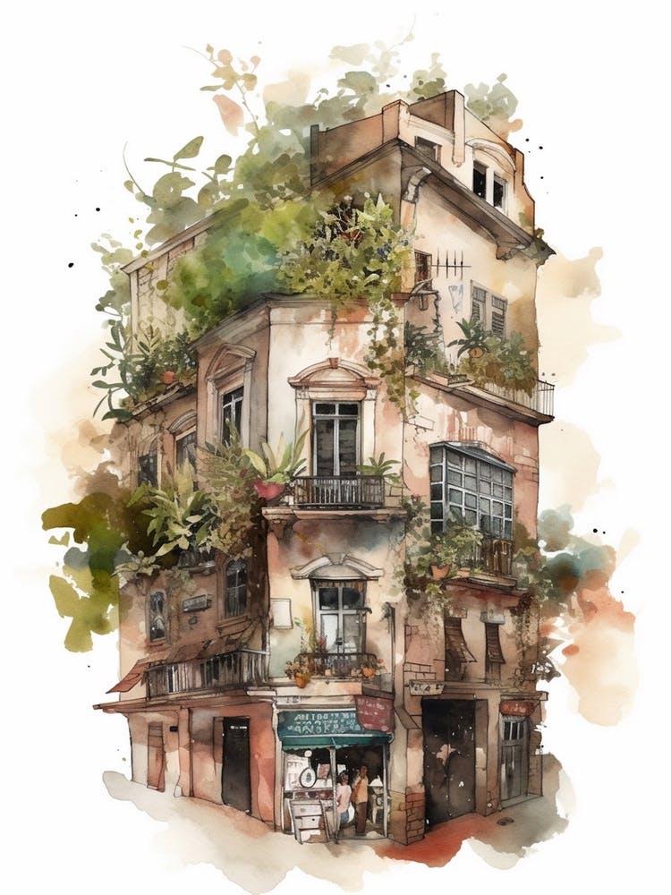 Palermo Buenos Aires Neighborhood, Watercolour 2
