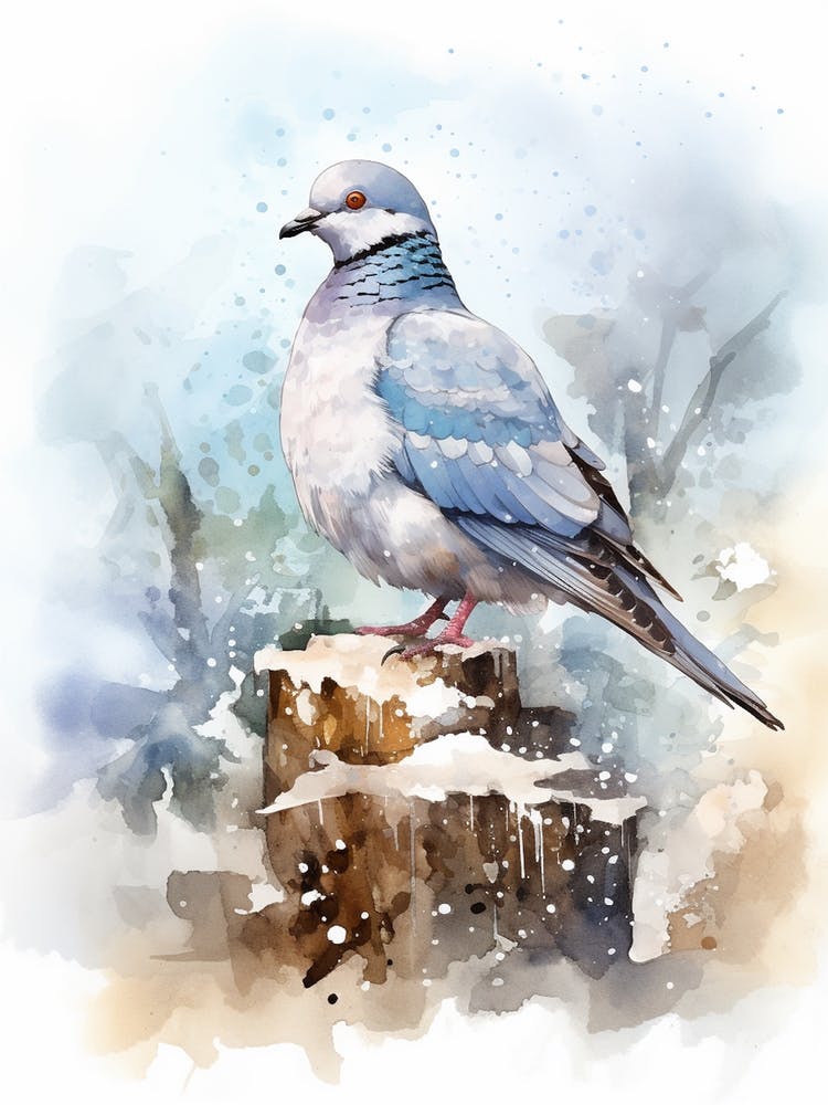 Snowy Watercolour Pidgeon 2
