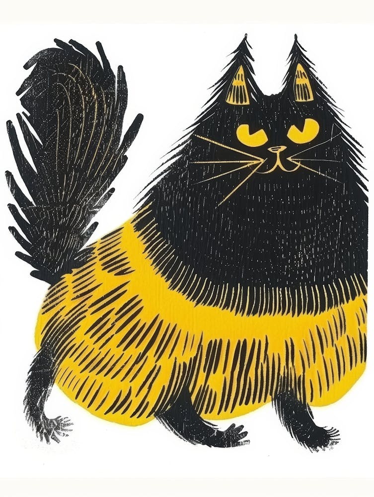 Black Cat With Yellow Stripes