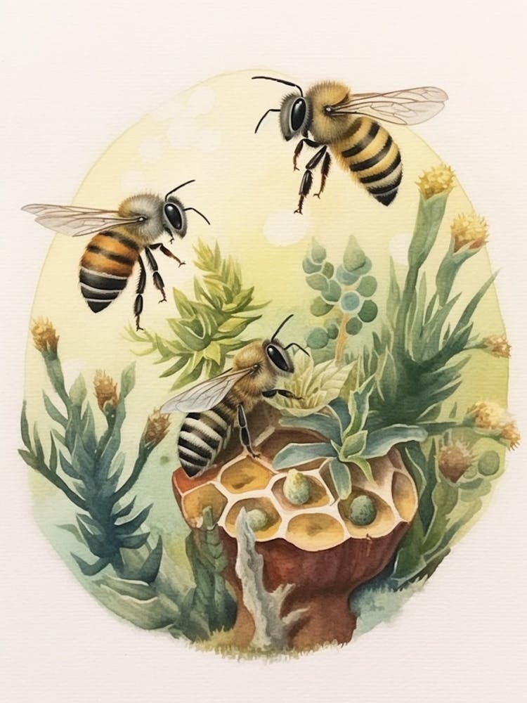 Sweat Bee Parasite Bee Beehive Watercolour Illustration 4