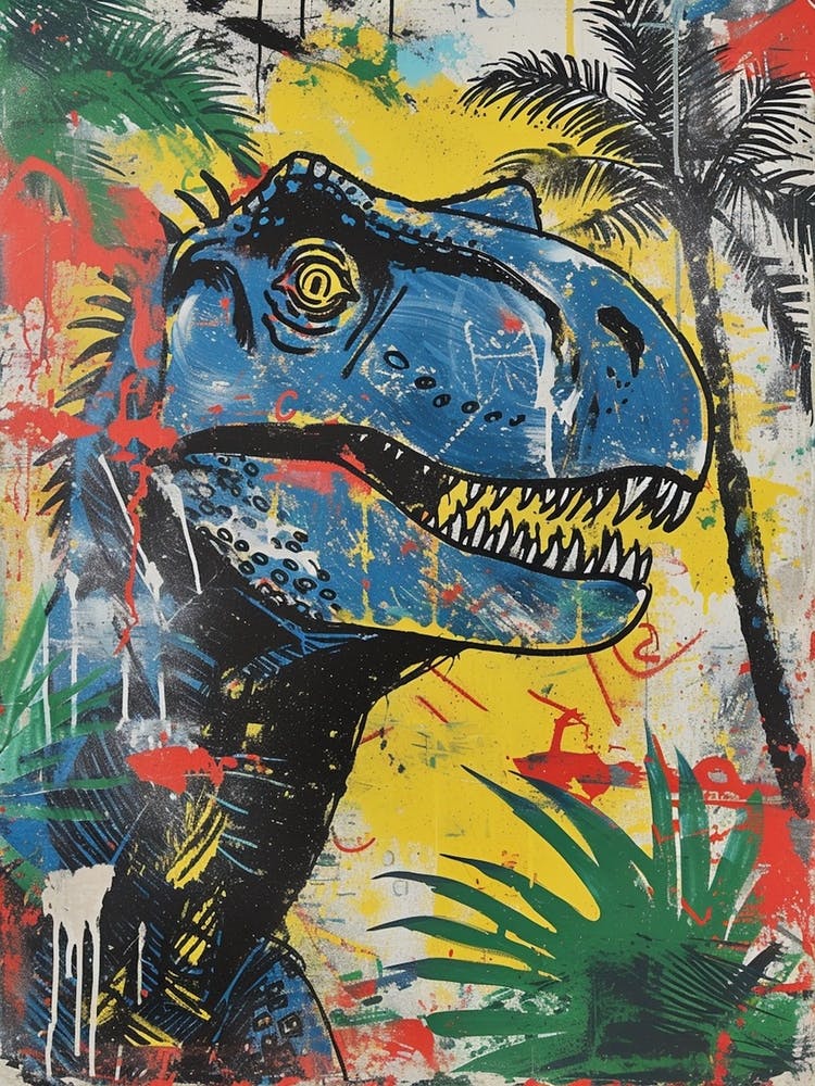 Dinosaur With Palm Trees Graffiti Inspired 3