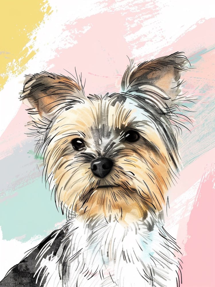 Yorkshire Terrier Hund Pastell-Linien-Aquarell-Illustration 5